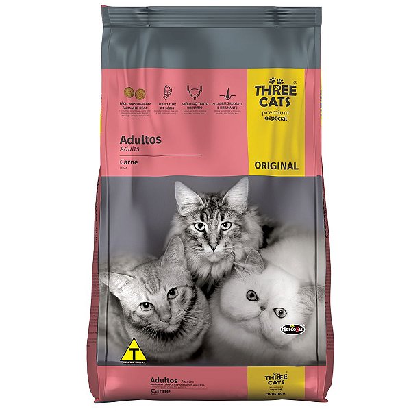 Ração Three Cats Original Sabor Carne para Gatos Adultos