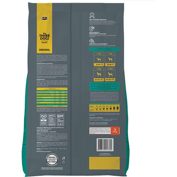 Ração Three Dogs Original Frango, Carne e Arroz para Cães Adultos Raças Pequenas e Mini