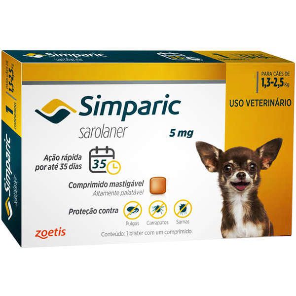 Antipulgas Zoetis Simparic 5mg para Cães 1,3 a 2,5 Kg