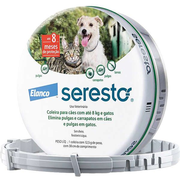 Coleira Antipulgas Seresto para Cães e Gatos de até 8 Kg