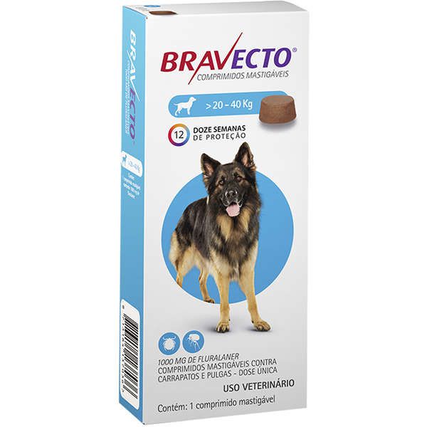 Antipulgas e Carrapatos MSD Bravecto para Cães de 20 a 40 Kg 1000mg
