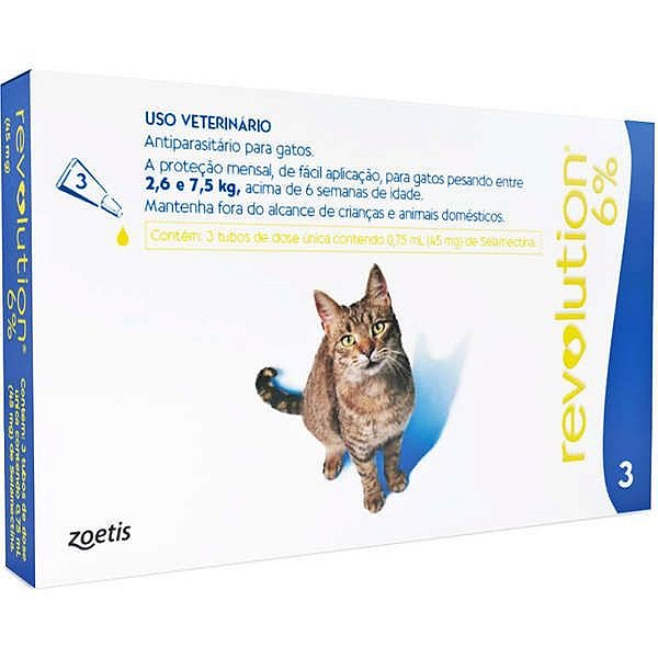 Antipulgas e carrapatos Revolution 6% para Gatos de 2,6 a 7,5Kg 45mg