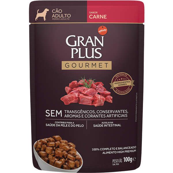 Ração Úmida Gran Plus Sachê Gourmet Carne para Cães Adultos 100g
