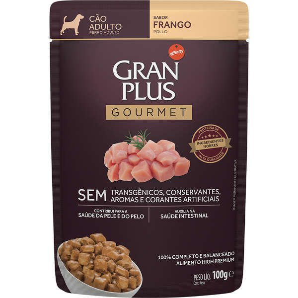 Ração Úmida Gran Plus Sachê Gourmet Frango para Cães Adultos 100g