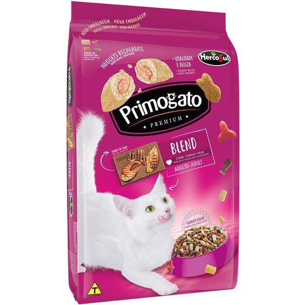 Ração Primogato Premium Blend Carne, Frango e Peixe para Gatos Adultos