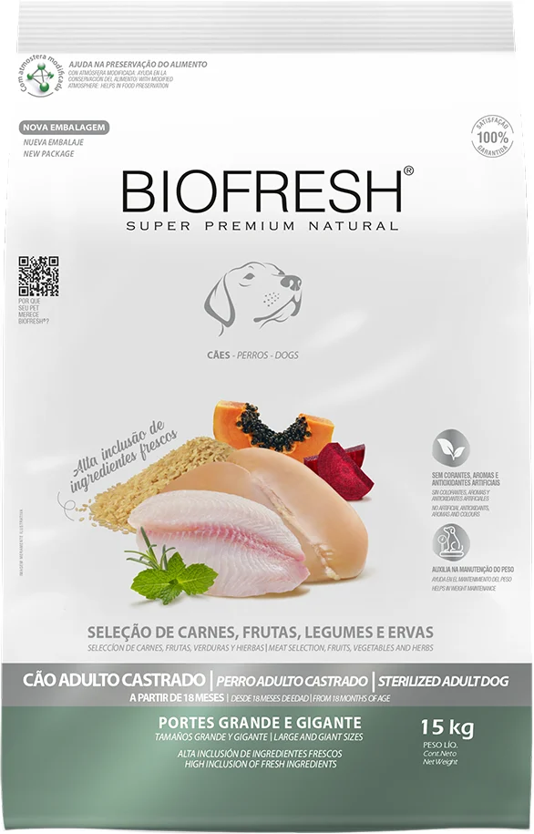 Ração Biofresh Super Premium Cães Castrados de Raças Grandes e Gigantes