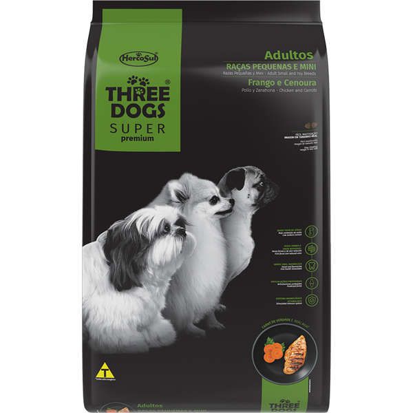 Ração Three Dogs Super Premium Frango e Cenoura para Cães Adultos Raças Pequenas e Mini