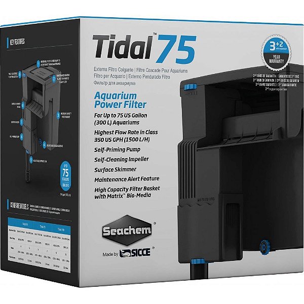 Seachem filtro Tidal 75 Para aquários de até: 300 Litros Vazão: 1500 L/h 220V
