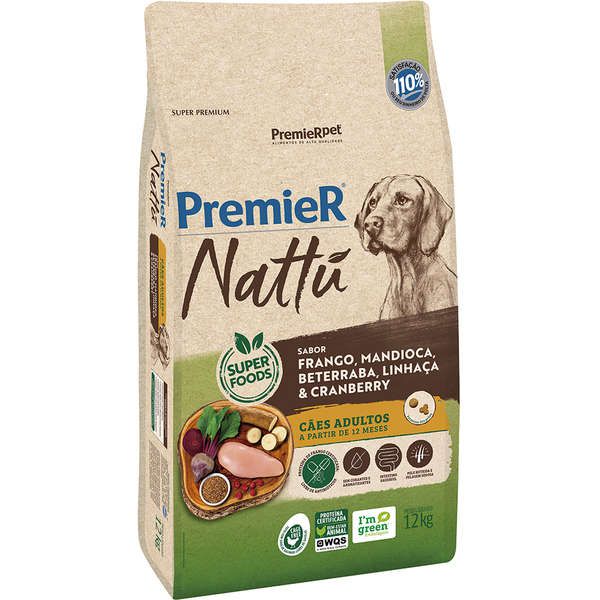 Ração Seca PremieR Pet Nattú Mandioca para Cães Adultos 12 Kg