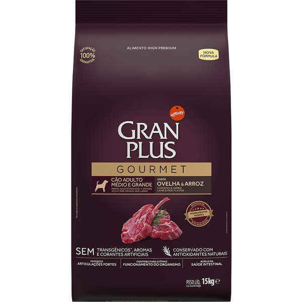 Ração Gran Plus Gourmet Ovelha & Arroz para Cães Adultos Raças Médias e Grandes