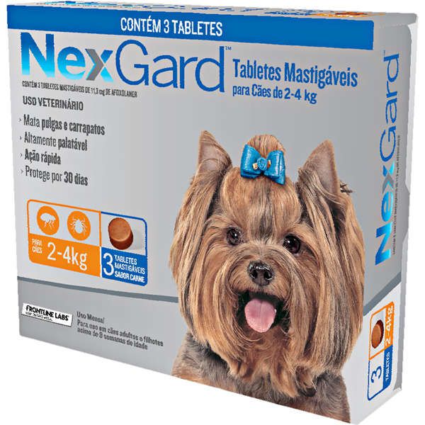 Antipulgas e Carrapatos NexGard 11,3 mg para Cães de 2 a 4 Kg- 3 tabletes