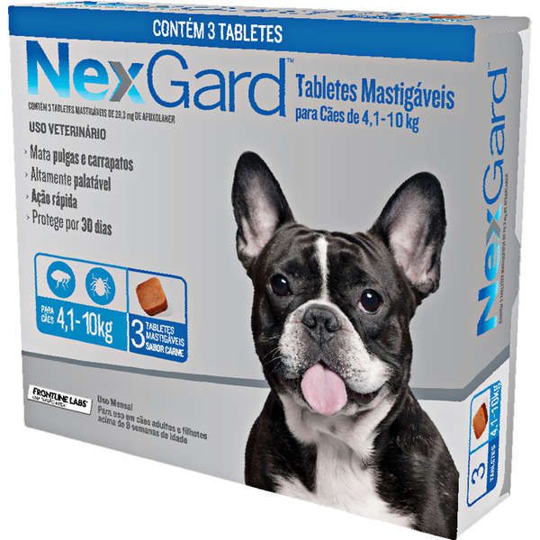 Antipulgas e Carrapatos NexGard 28,3 mg para Cães de 4,1 a 10 Kg- 3 tabletes