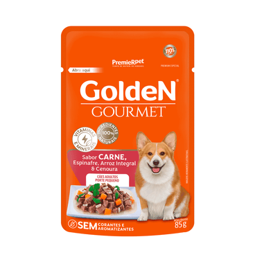 Ração Úmida Golden Gourmet para Cães Adultos de Porte Pequeno Sabor Carne 85g