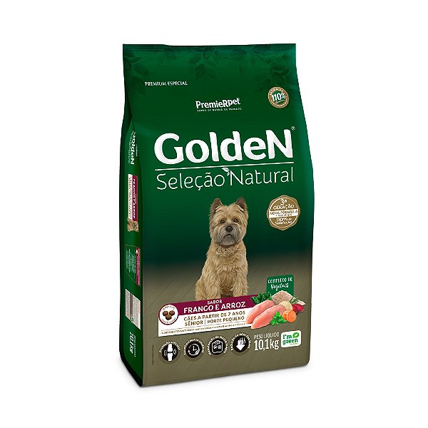 Ração Golden Seleção Natural para Cães Sênior de Porte Pequeno Sabor Frango e Arroz 10,1 Kg