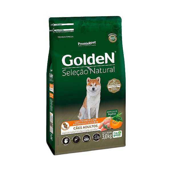 Ração Golden Seleção Natural Cães Adultos Frango, Abóbora e Alecrim
