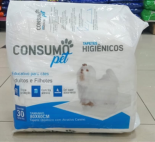 Tapete Higiênico Consumo Pet 80 x 60cm c/ 30 un.