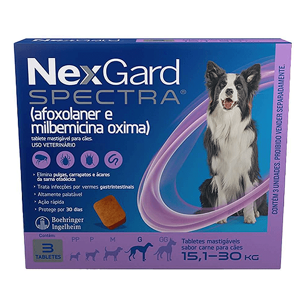 Antipulgas e Carrapatos NexGard Spectra para Cães de 15,1 a 30 Kg