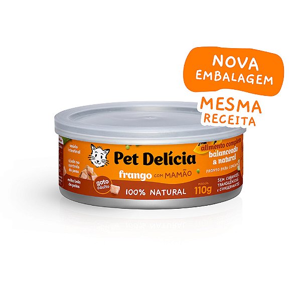 Ração Úmida Natural Pet Delícia Frango com Mamão para Gatos Adultos 110 g