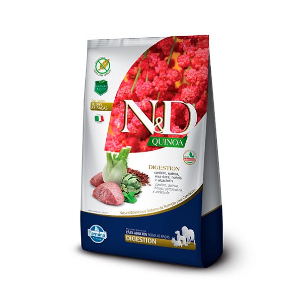 Ração Farmina Quinoa N&D para Cães Adultos Digestion sabor Cordeiro 2,5Kg