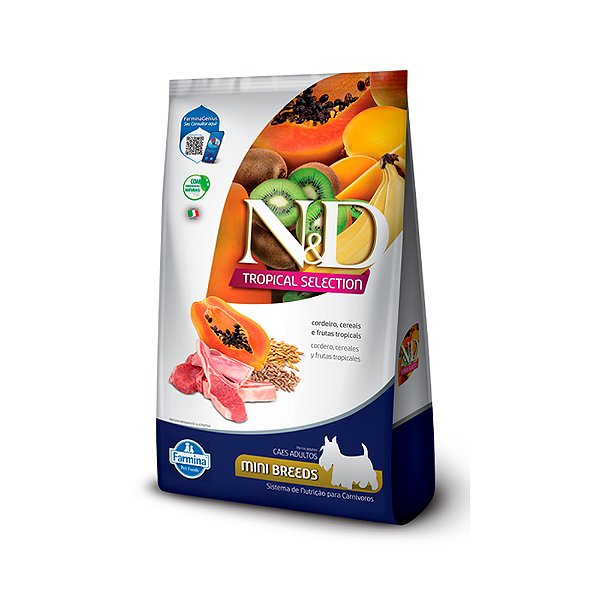 Ração Farmina N&D Tropical Selection Cães Adultos Mini e Pequeno Sabor Cordeiro, Cereais e Frutas Tropicais 2kg + 500g Grátis