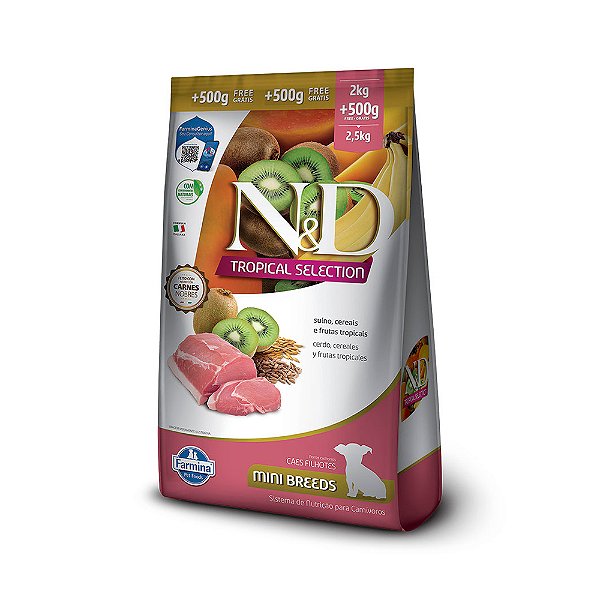 Ração Farmina N&D Tropical Selection para Cães Filhotes de Porte Mini Sabor Suíno, Cereais e Frutas Tropicais 2kg + 500g Grátis