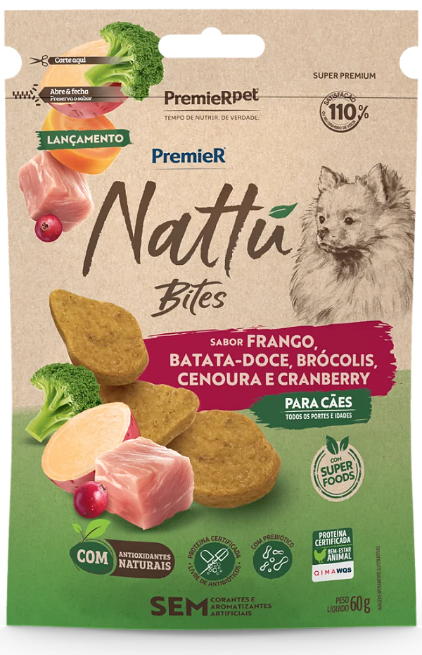 Petisco Premier Nattu Batata Doce Bits para Cães Adultos 60g