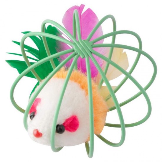 Brinquedo Bola c/ Rato para Gatos em Inox