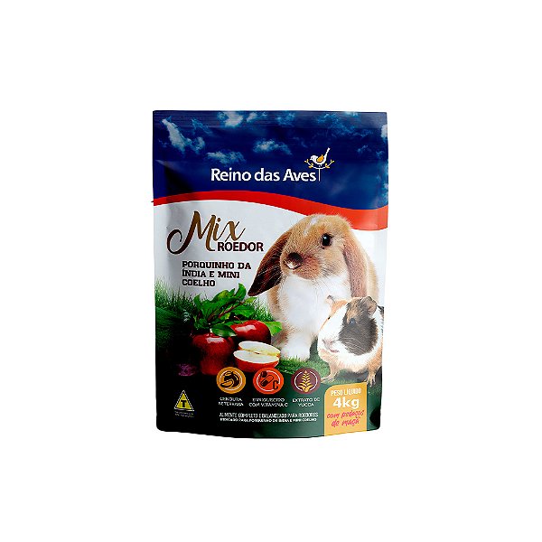 Ração Reino das Aves Mix Roedor para Porquinho da Índia e Mini Coelho 4Kg