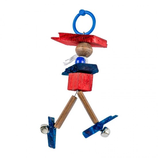 Brinquedo Pássaros Espantalho Colorido de Madeira c/ Guizo