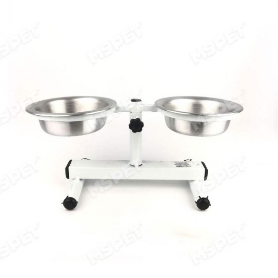 Comedouro Alumínio Regulável Duplo Pequeno