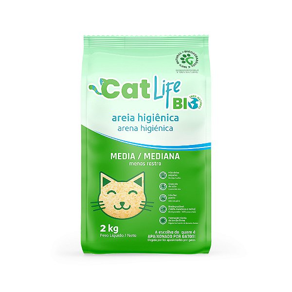Areia Higiênica Cat Life Bio Grãos Médios para Gatos 4 Kg