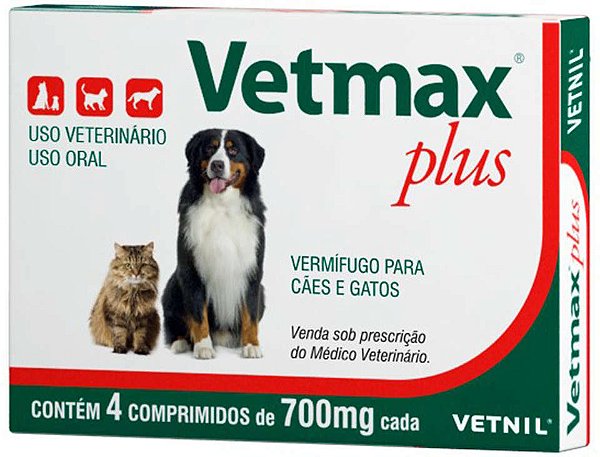 Vermífugo Vetnil Vetmax Plus 700 mg - 4 Comprimidos