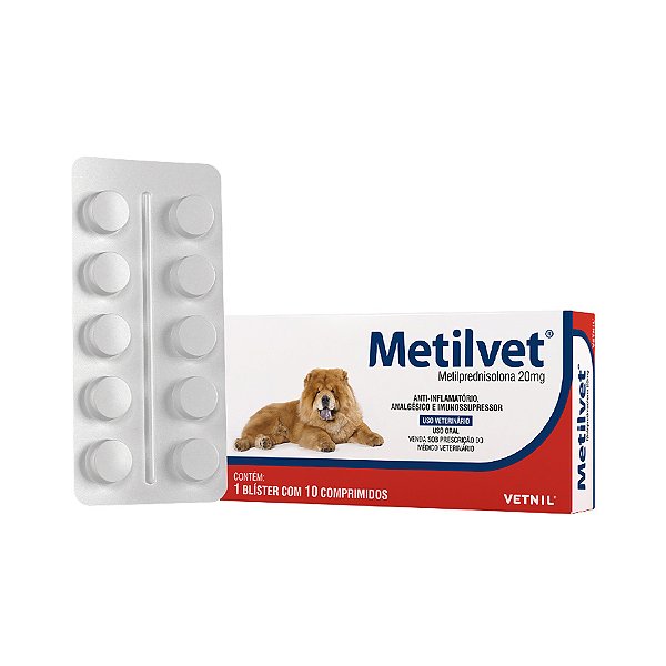 Metilvet 20mg Anti-inflamatório 10 Comprimidos Vetnil para Cães e Gatos