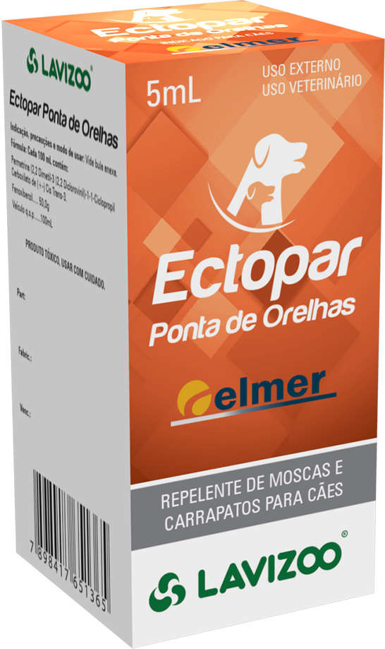 Repelente de Moscas e Carrapatos Elmer Lavizoo Ectopar Ponta de Orelhas para Cães 5 ml