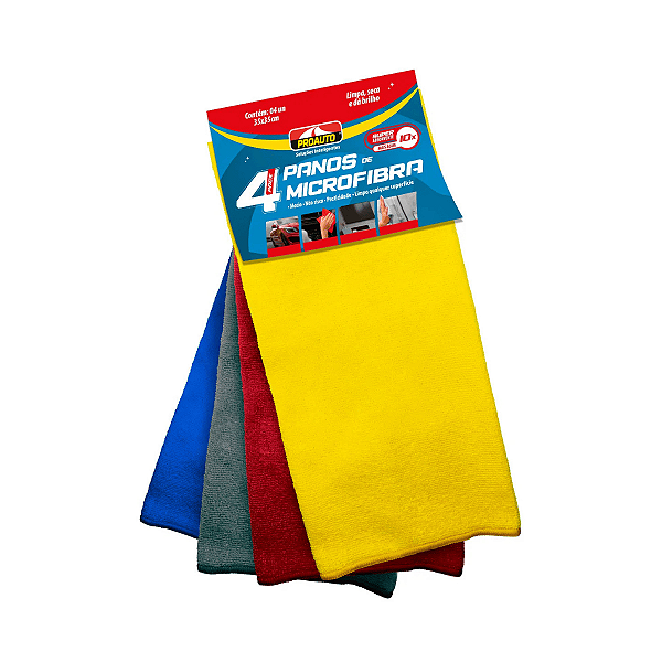 4 Panos de Limpeza Microfibra Proauto 35x35 cm