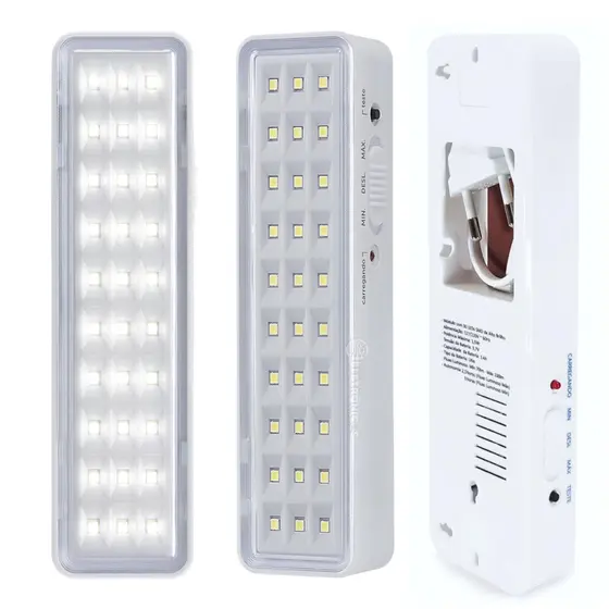 LUMINÁRIA DE EMERGÊNCIA LED RECARREGÁVEL COM 30 LEDS