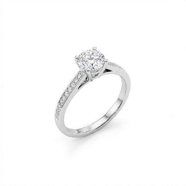 Anel solitário Cravejado Moissanite Prata 925 - Banho de Ródio