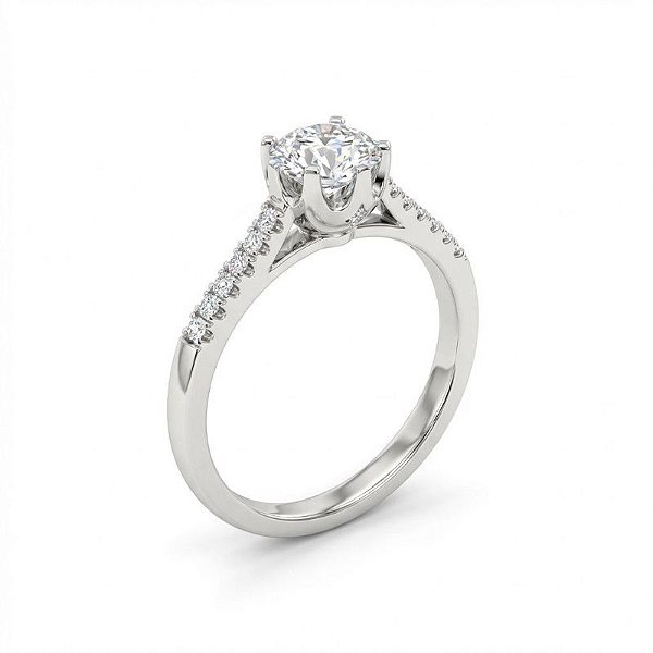 Anel solitário coroa - prata 925 Moissanite - Banho de ródio