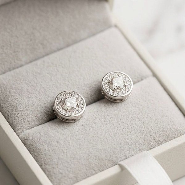 Brinco Prata 925 Moissanite - Redondo 9mm