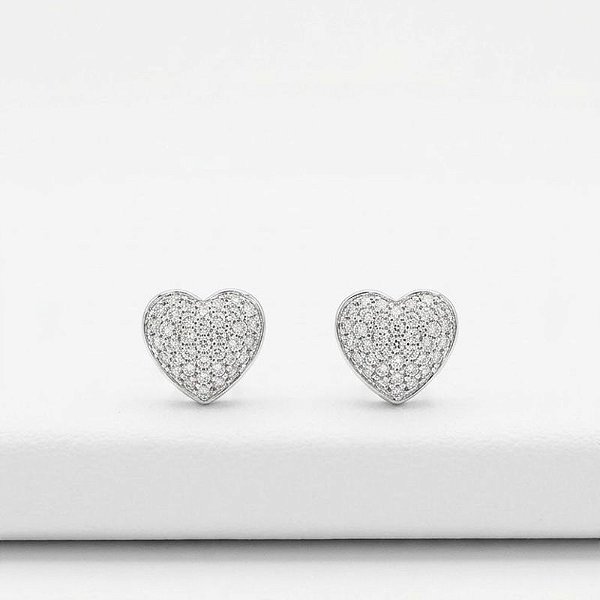 Brinco Prata 925 Moissanite - Coração Cravejado