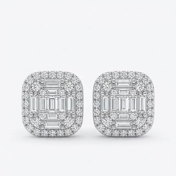 Brinco Prata 925 Moissanite - quadrado 9x9