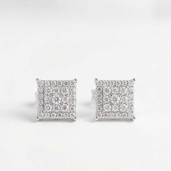 Brinco Prata 925 Moissanite - quadrado 7x7