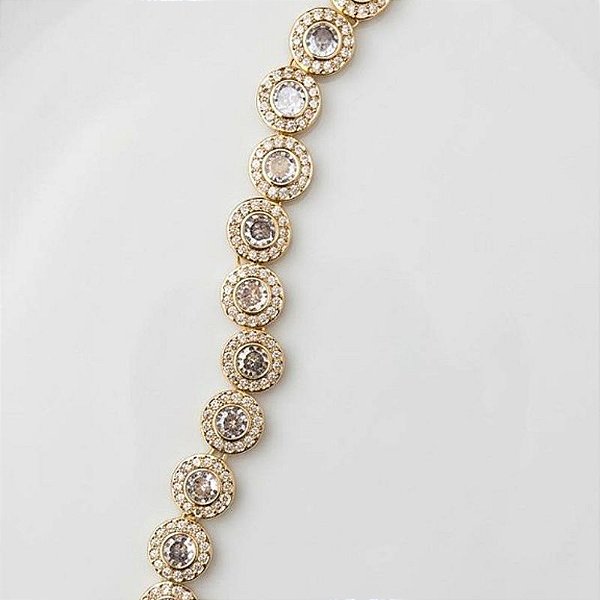 Pulseira Riviera redonda com banho de ouro 18k e zircônias cravejadas