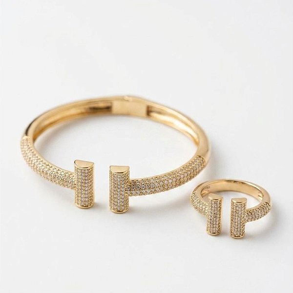 Conjunto Anel e Bracelete Intense T Ouro 18k Cravejado