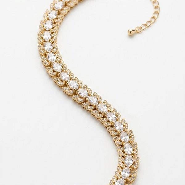 Pulseira Luxo Riviera Navete Cravejada com Zircônia Banhada Ouro 18k