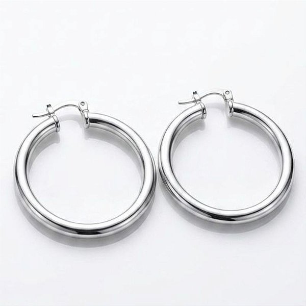 Argola Tubo Fecho Italiano Ouro 18k e Prata 4cm