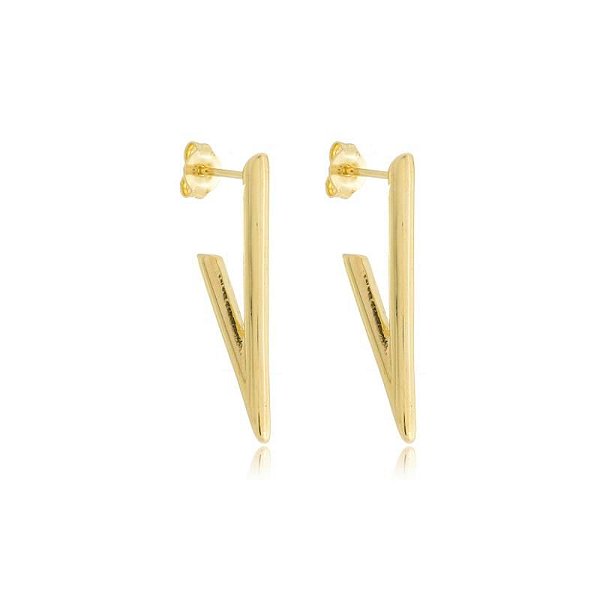 Brinco Meia Argora em V Banhado Ouro 18k e Prata 3cm
