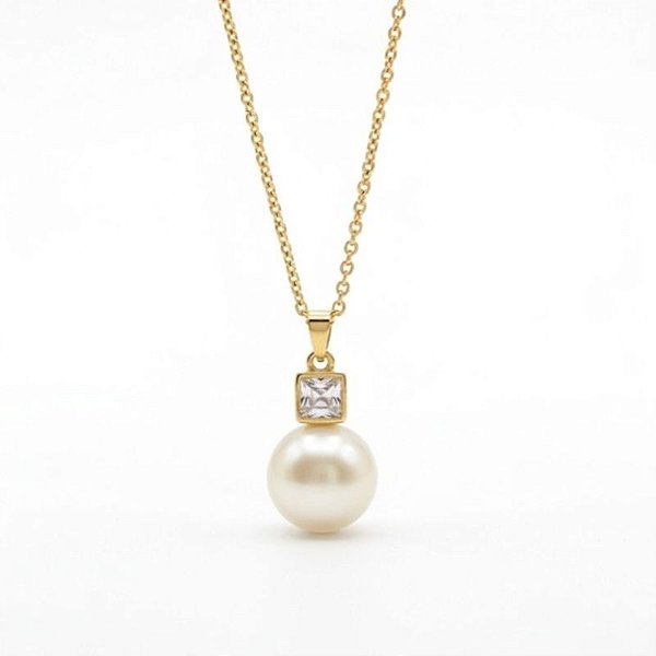 Colar Pérola com Zircônia Banho Ouro 18k e Banho Prata