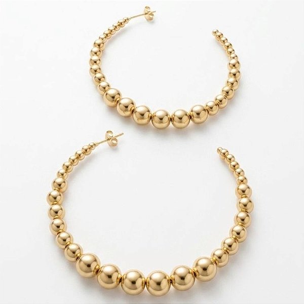 Brinco Argola 7cm com Bolinhas Banhada Ouro 18k e Prata