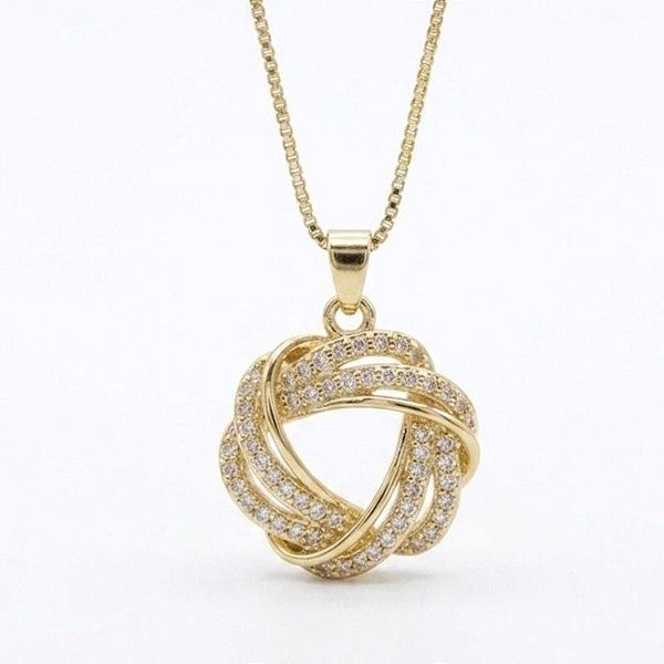 Colar Entrelaçao Zirconia Banho Ouro 18k e Prata